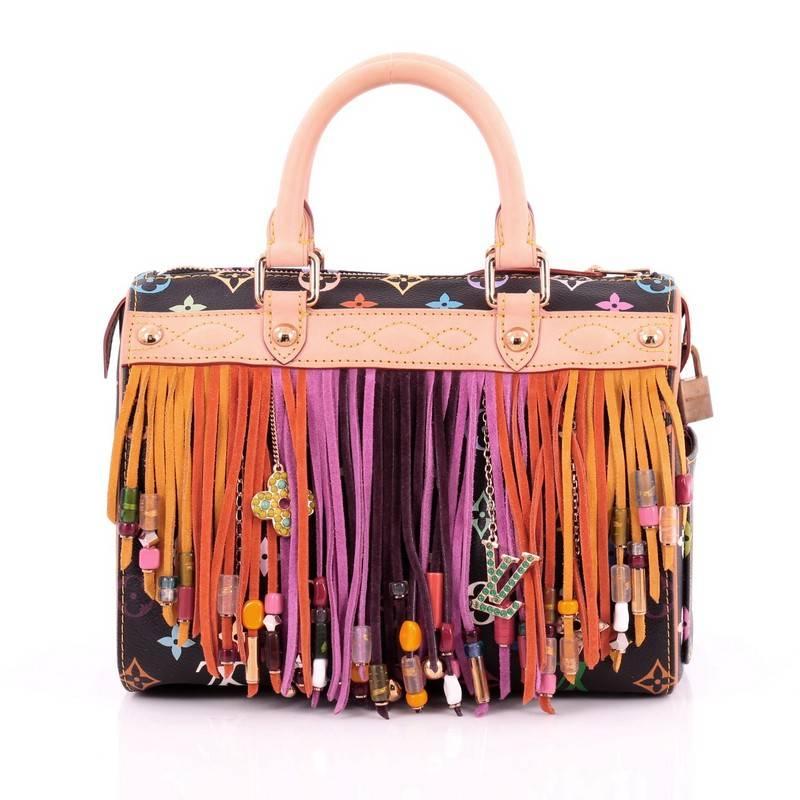 Beige Louis Vuitton Speedy Handbag Limited Edition Multicolor Fringe 25