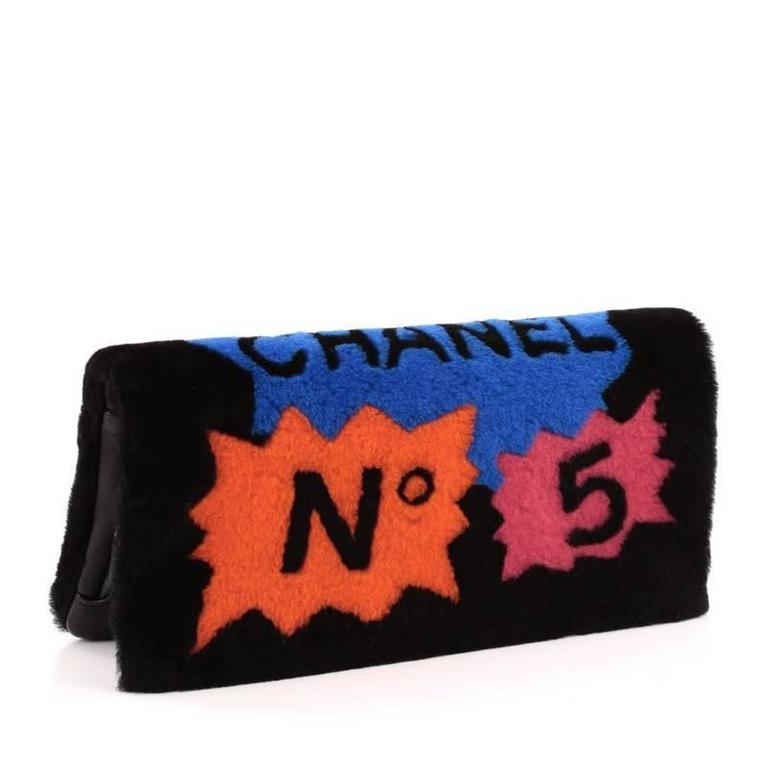 Chanel No.5 Comic Clutch Shearling at 1stDibs