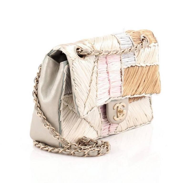 Chanel Classic Flap Bag Raffia Patchwork Medium