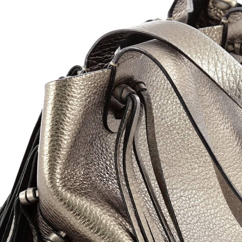 Valentino C-Rockee Fringe Tote Leather Medium In Good Condition In NY, NY