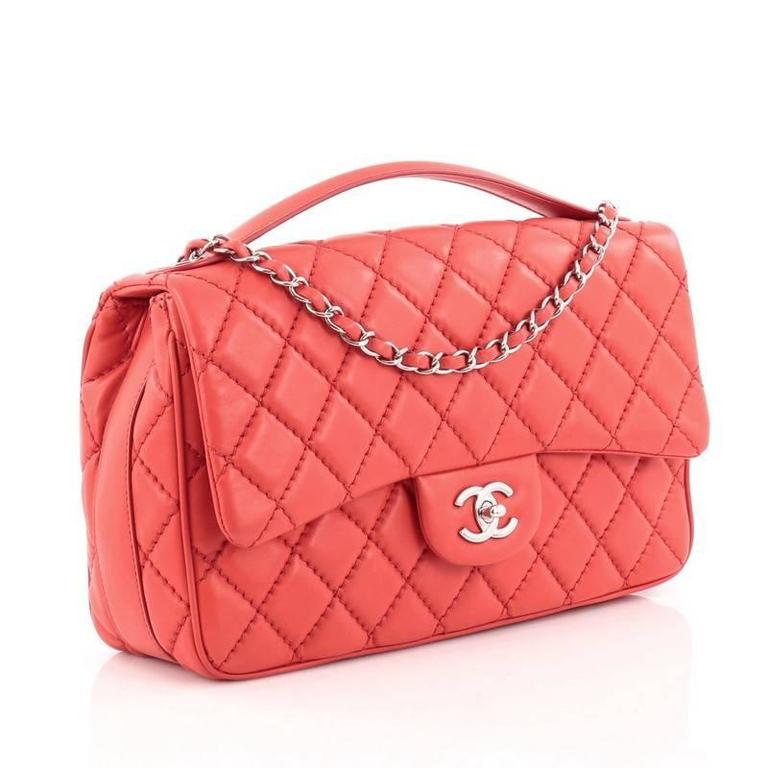 Authentic Chanel Red Aged Calfskin Leather Quilted Medium Easy Flap Shoulder Bag