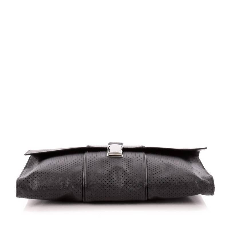 Women's or Men's Prada Push Lock Portfolio Handbag Perforated Saffiano Leather Large