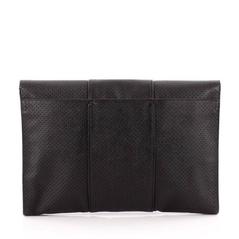 Prada Push Lock Portfolio Handbag Perforated Saffiano Leather Large In Good Condition In NY, NY