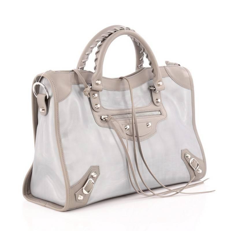 Balenciaga City Classic Studs Handbag Mesh and Leather Medium In Good Condition In NY, NY