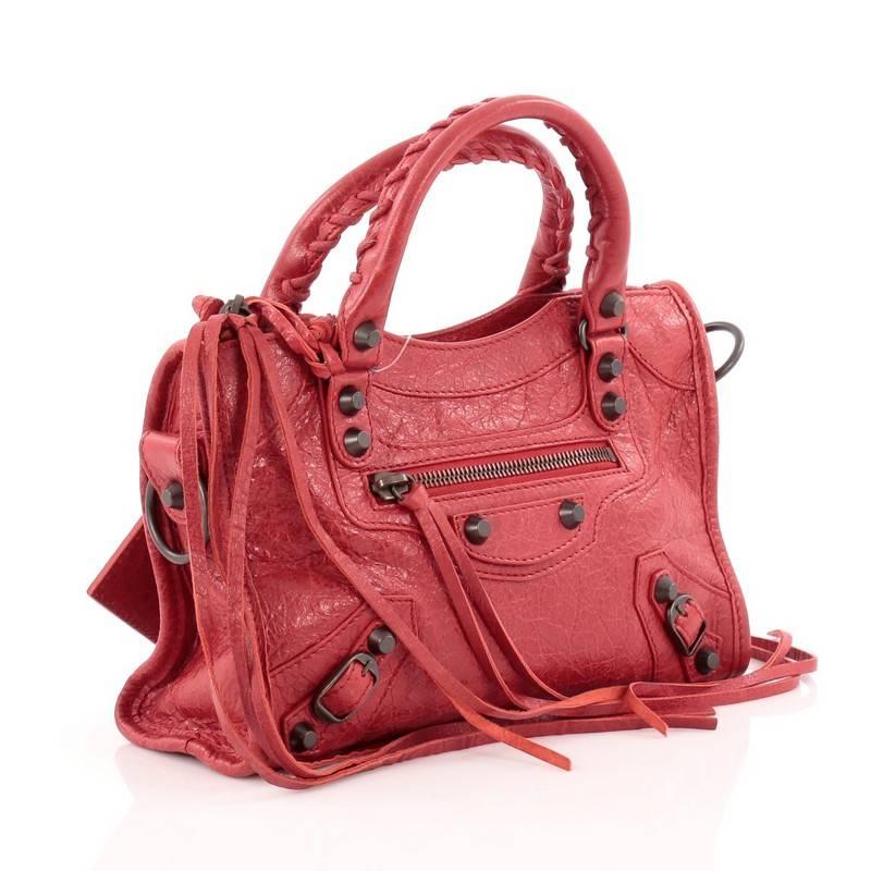 Red Balenciaga City Classic Studs Handbag Leather Mini