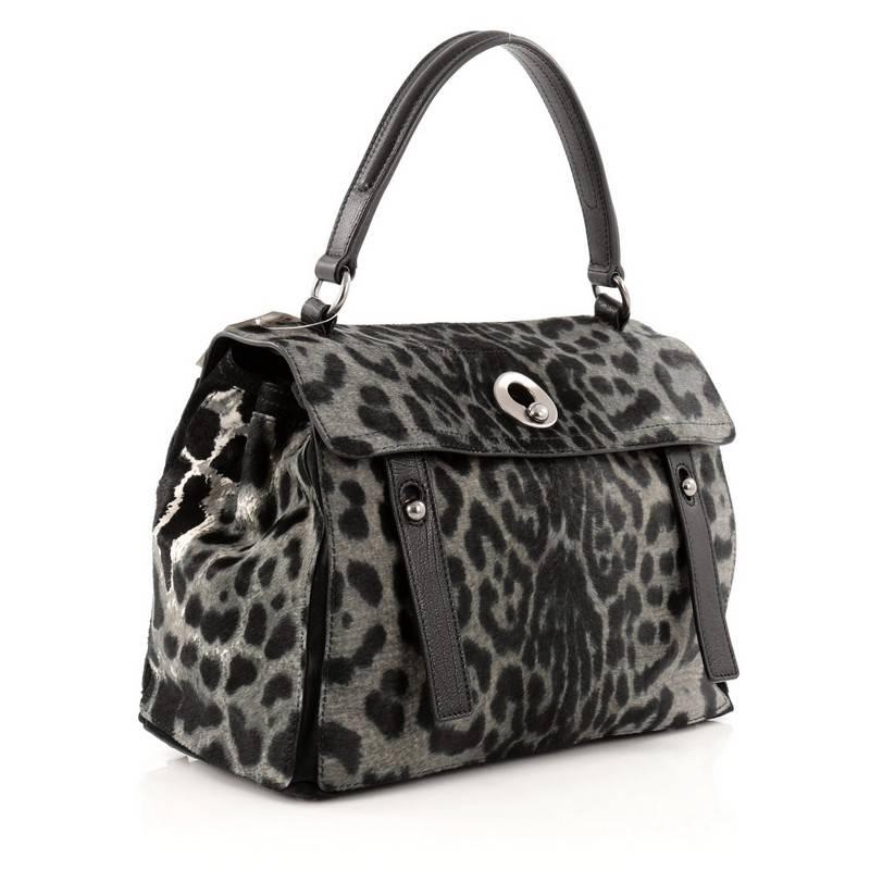 Black Saint Laurent Muse Two Handbag Leopard Print Pony Hair Medium