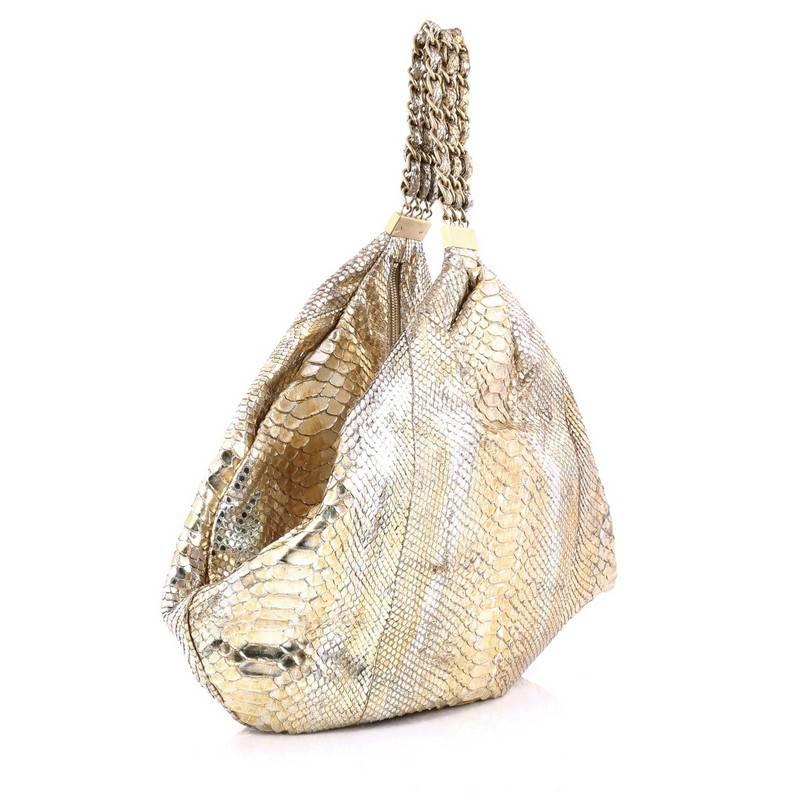 Beige Chanel Rock and Chain Hobo Python Large