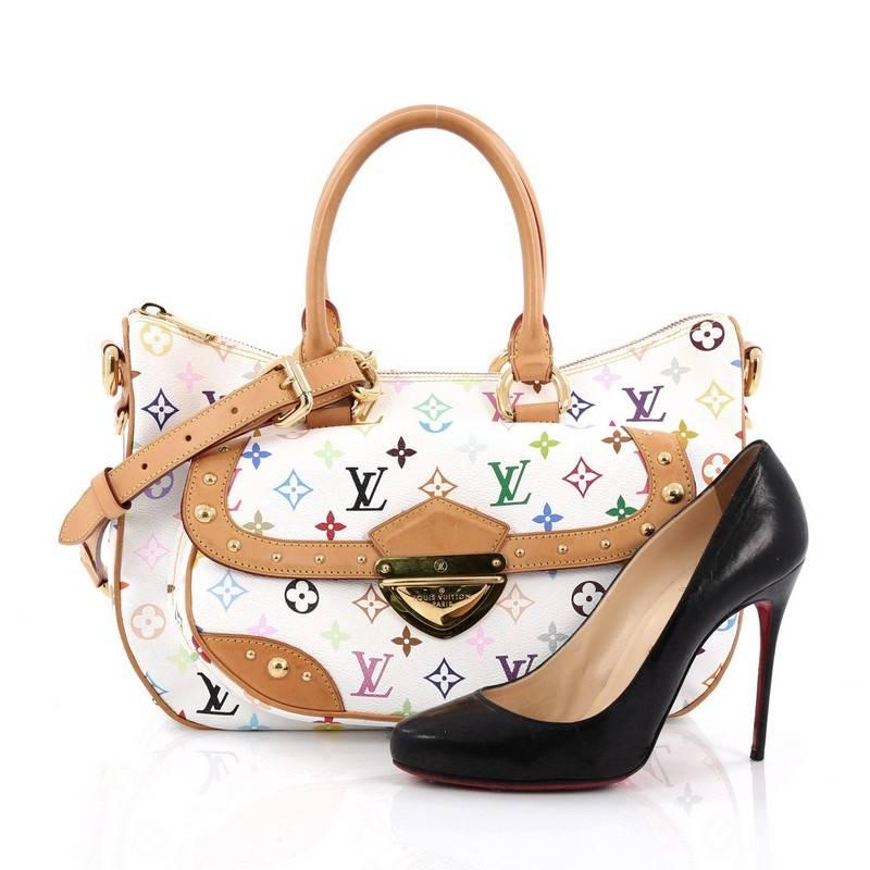 This authentic Louis Vuitton Rita Handbag Monogram Multicolor is stunning and eye-catching accessory perfect for your everyday use. Crafted from white monogram multicolor canvas with natural cowhide leather trims, this bag features rolled leather