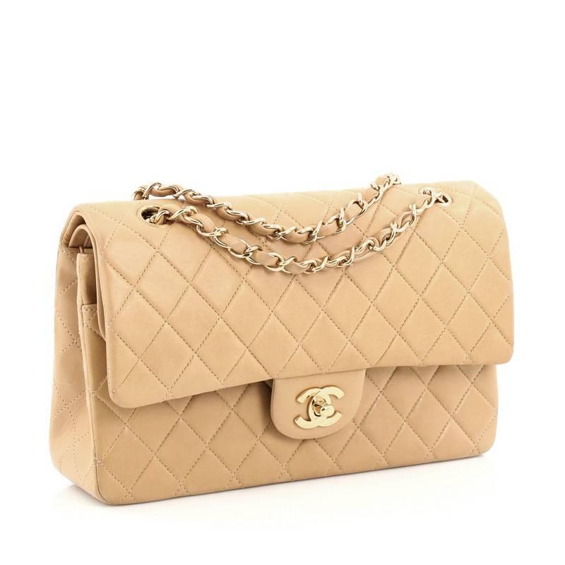 Beige Chanel Vintage Classic Double Flap Bag Quilted Lambskin Medium