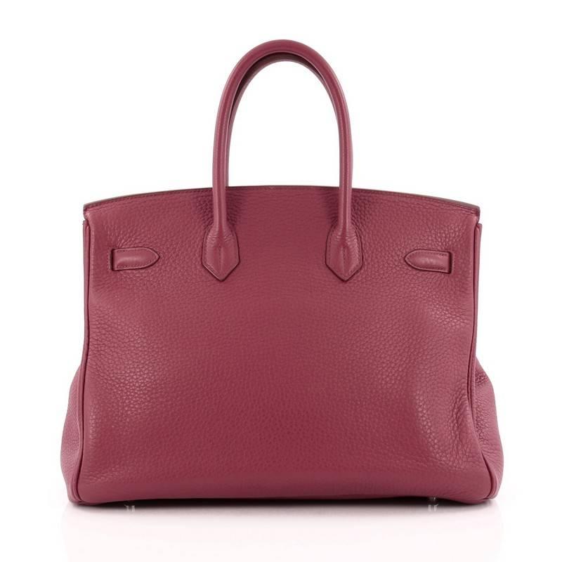 Hermes Birkin Handbag Rubis Clemence with Palladium Hardware 35 In Good Condition In NY, NY