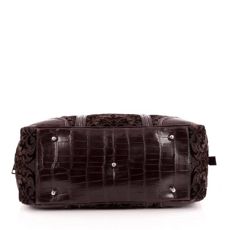 Black Gucci Helmut Carry On Duffle Bag Velvet Jacquard with Crocodile Medium