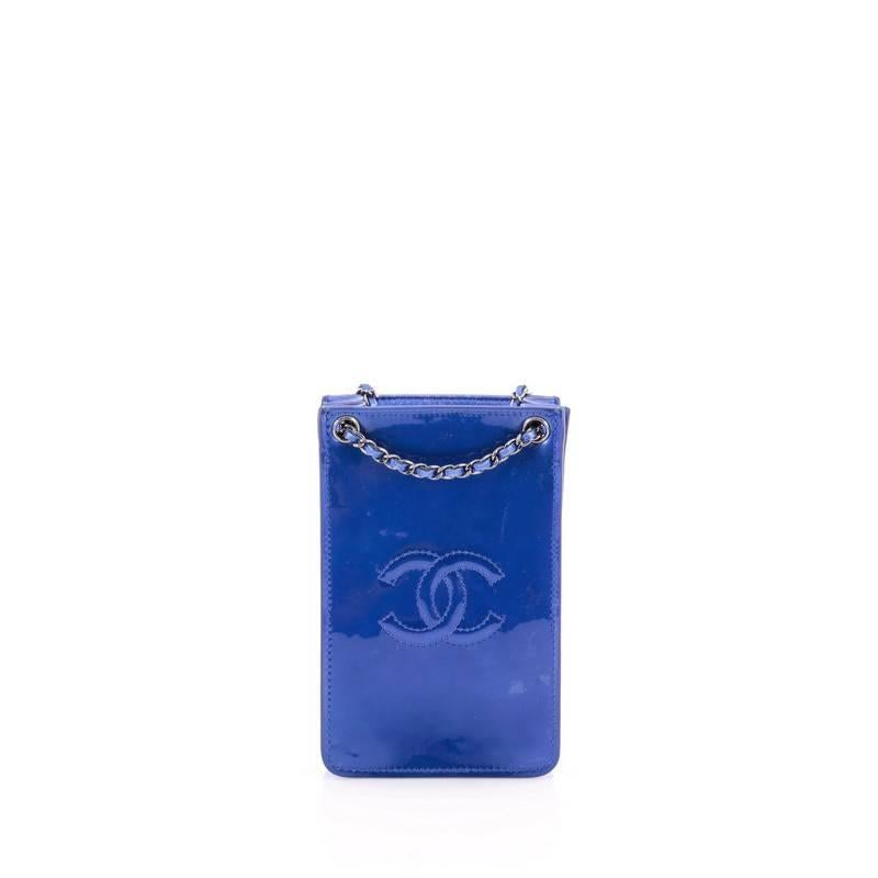 Blue Chanel CC Phone Holder Crossbody Bag Patent