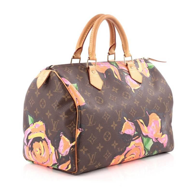 Black Louis Vuitton Speedy Handbag Limited Edition Monogram Canvas Roses 30