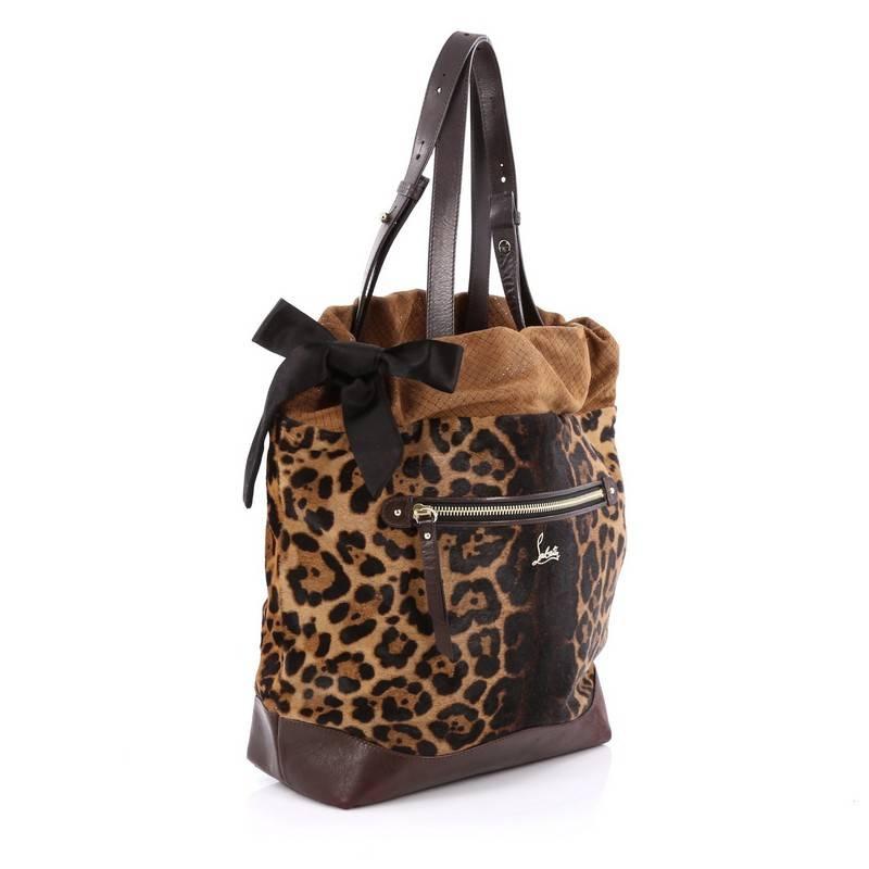 Black Christian Louboutin Pola Tote Printed Pony Hair with Leather and Suede