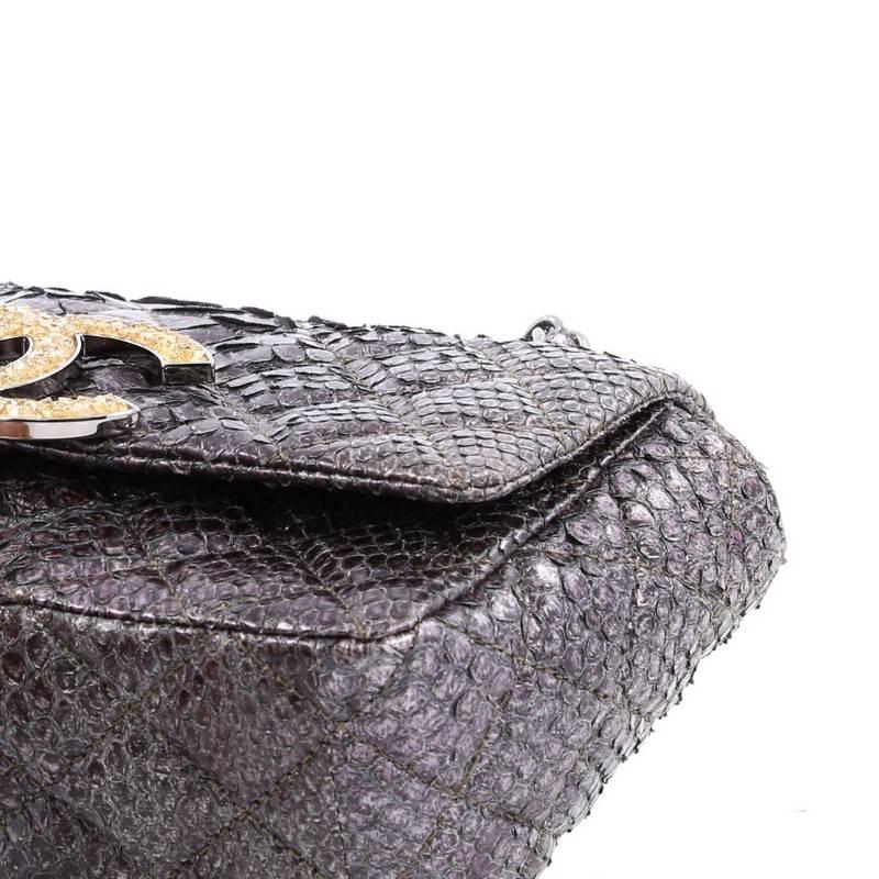 Gray Chanel Crystal CC Chain Flap Bag Quilted Python Small