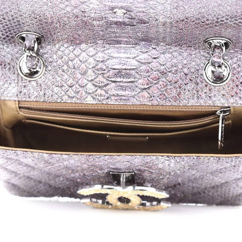 Women's or Men's Chanel Crystal CC Chain Flap Bag Quilted Python Small