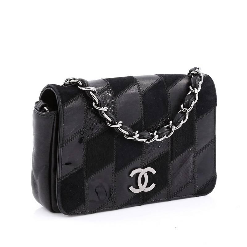 Black Chanel Chain CC Full Flap Bag Mixed Media Patchwork Small