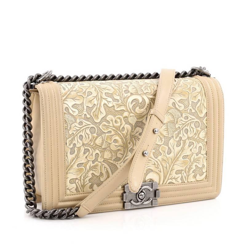 Beige Chanel Cordoba Boy Flap Bag Leather New Medium