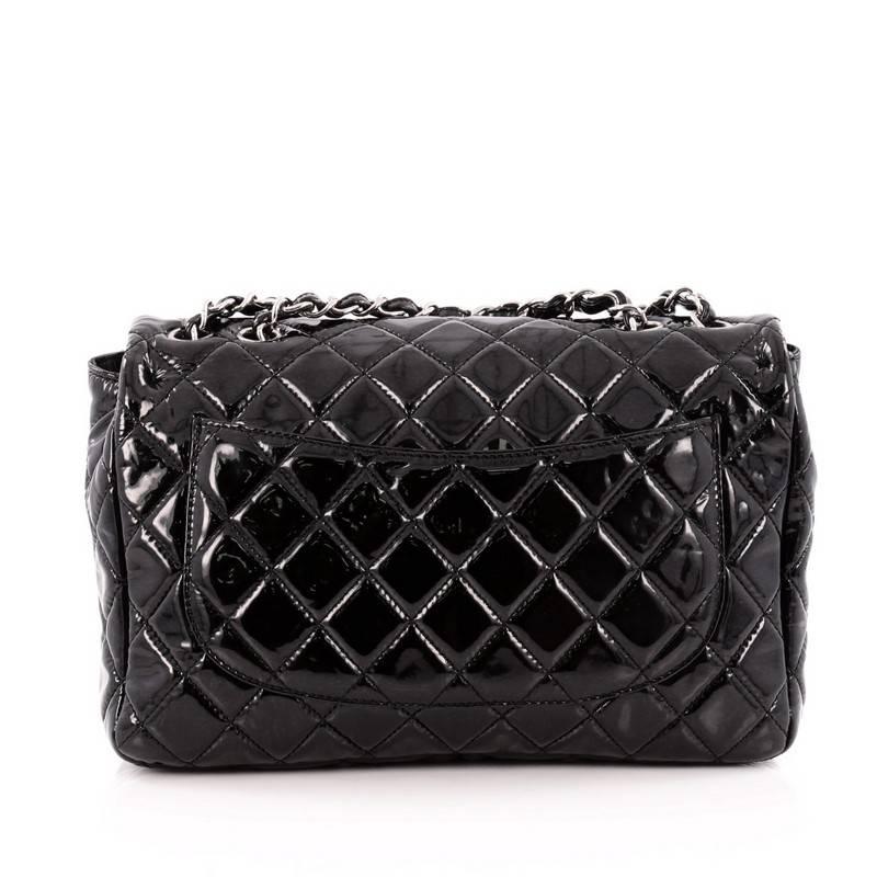 Black Chanel Classic Single Flap Bag Quilted Crinkled Patent Jumbo