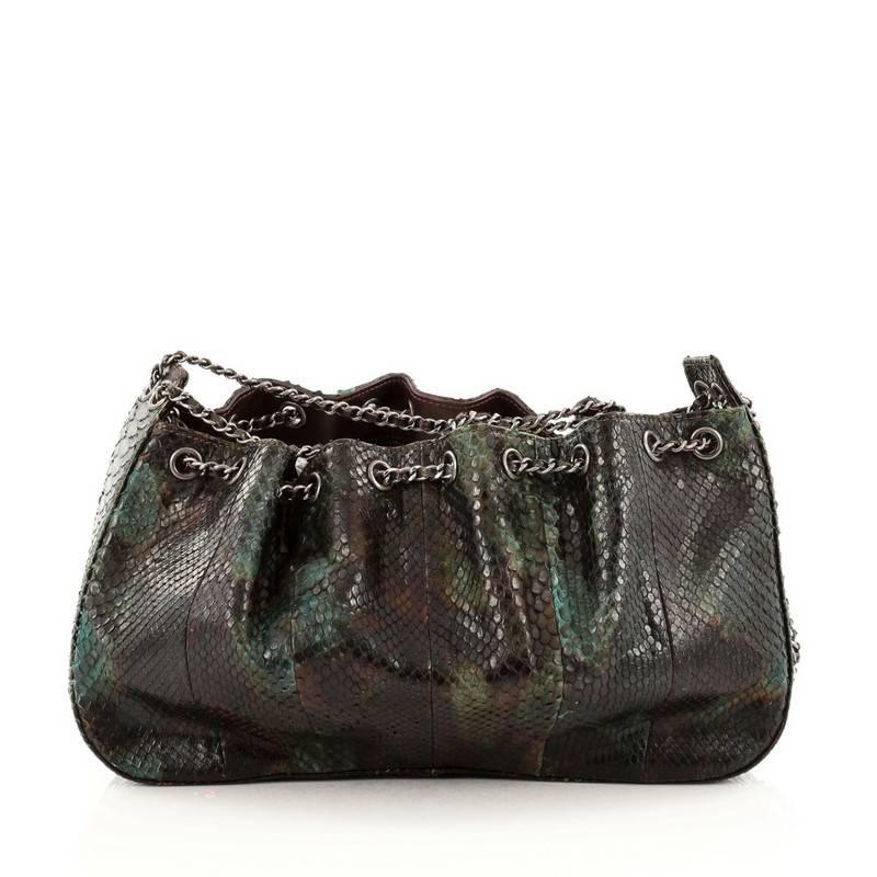 Chanel CC Tassel Drawstring Shoulder Bag Python Medium In Good Condition In NY, NY