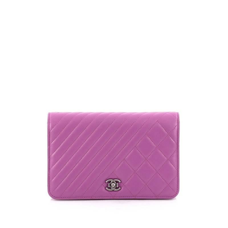 Purple Chanel Coco Boy Wallet on Chain Quilted Lambskin