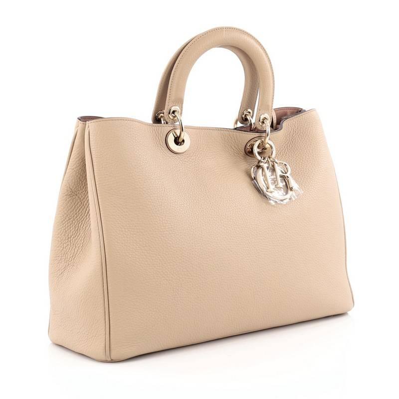 Beige Christian Dior Diorissimo Tote Pebbled Leather Large