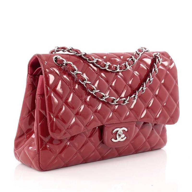 Brown Chanel Classic Double Flap Bag Quilted Patent Jumbo