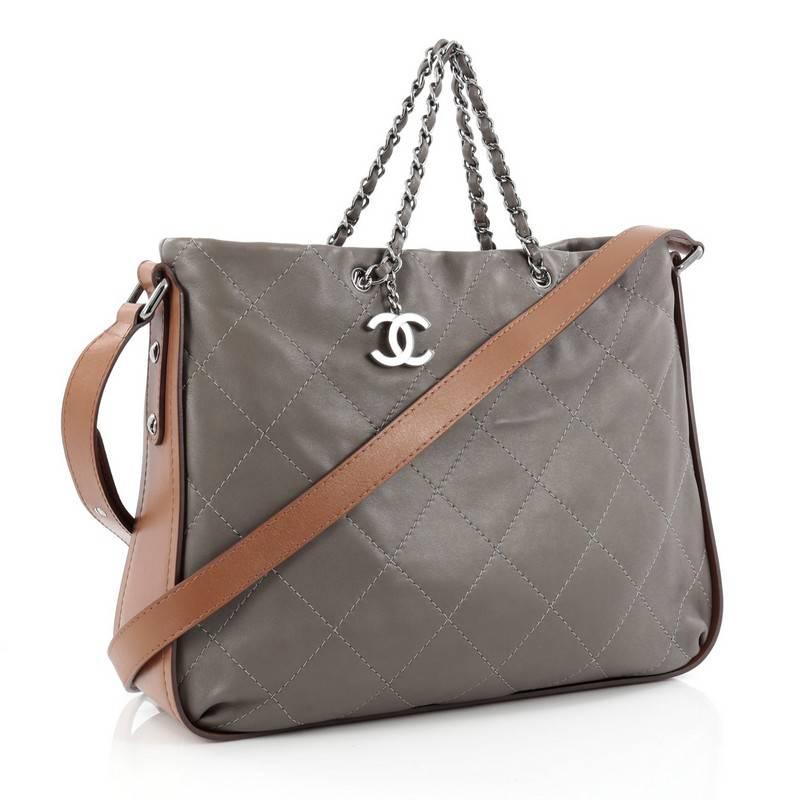 Gray Chanel Country Chic Shoulder Bag Quilted Lambskin Large