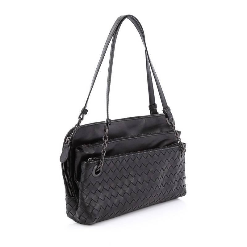 Black Bottega Veneta Compartment Chain Shoulder Bag Intrecciato Nappa Medium