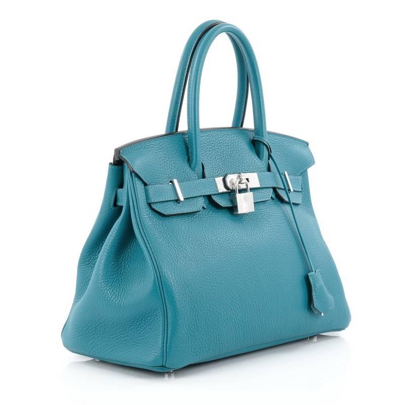 hermes birkin handbag bleu izmir clemence with palladium hardware 30