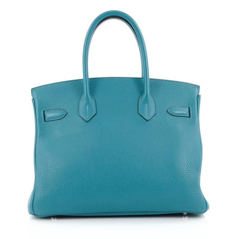 Hermes Birkin Handbag Blue Izmir Clemence with Palladium Hardware 30 In Good Condition In NY, NY