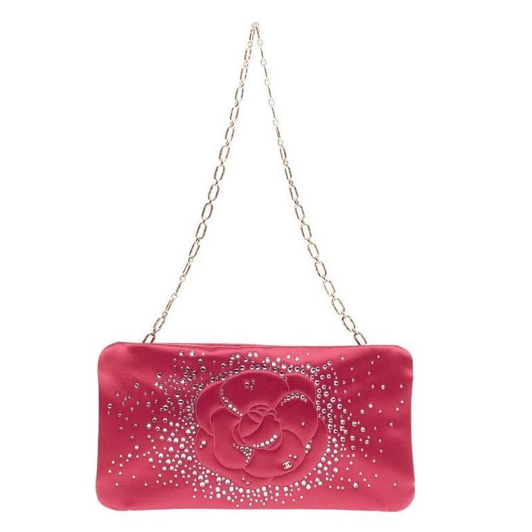 Chanel Camellia Chain Pochette Satin Small at 1stDibs