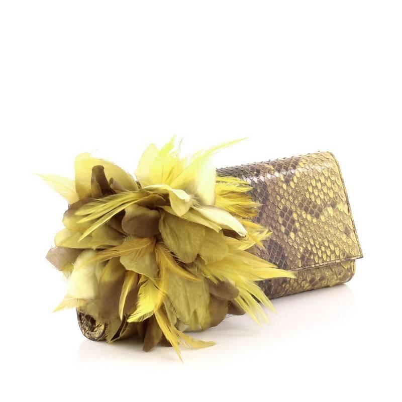 Brown Gucci Angelica Clutch Python with Feathers Long