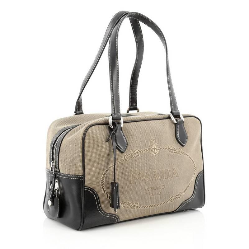 Brown Prada Logo Bauletto Handbag Canvas with Leather Medium