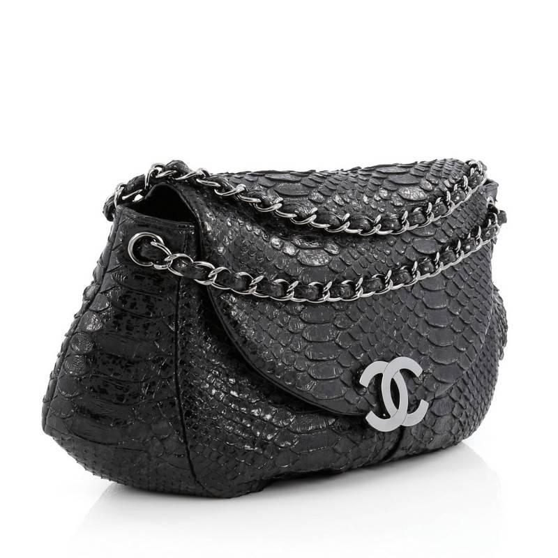 Black Chanel CC Accordion Flap Bag Python Large