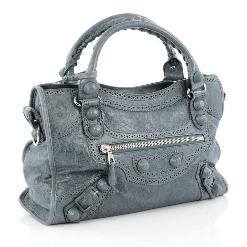 Gray Balenciaga City Giant Brogues Handbag Leather Medium