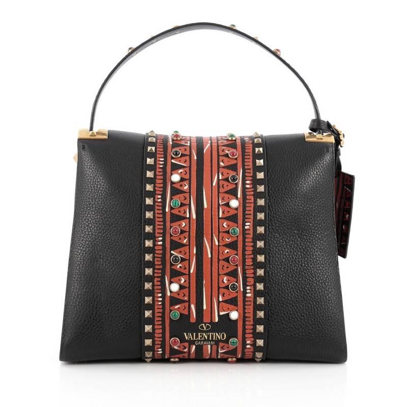 Valentino My Rockstud Convertible Satchel Tribal Embellished Leather Medium In Good Condition In NY, NY