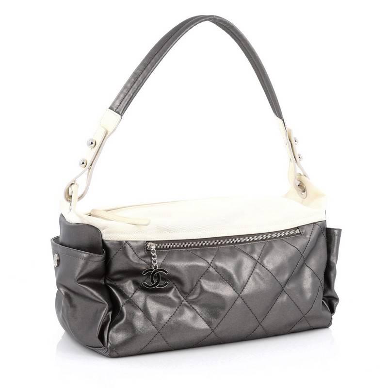 Chanel Biarritz Hobo Lienzo Acolchado Grande Gris