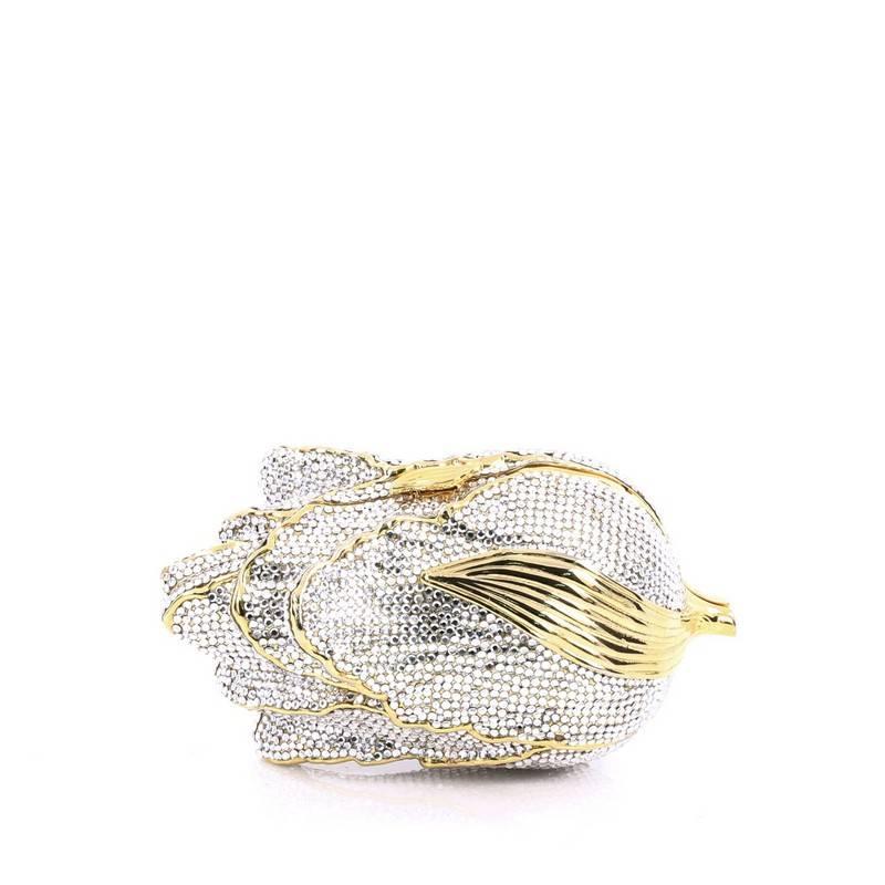 Beige Judith Leiber Rose Minaudiere Crystal Small