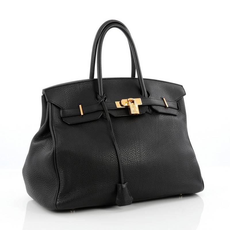 Hermes Birkin Handbag Black Clemence with Gold Hardware 35 In Good Condition In NY, NY