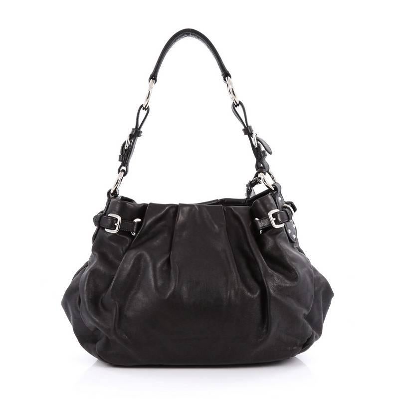 Prada Buckle Pleated Shoulder Bag Soft Calfskin Large In Good Condition In NY, NY