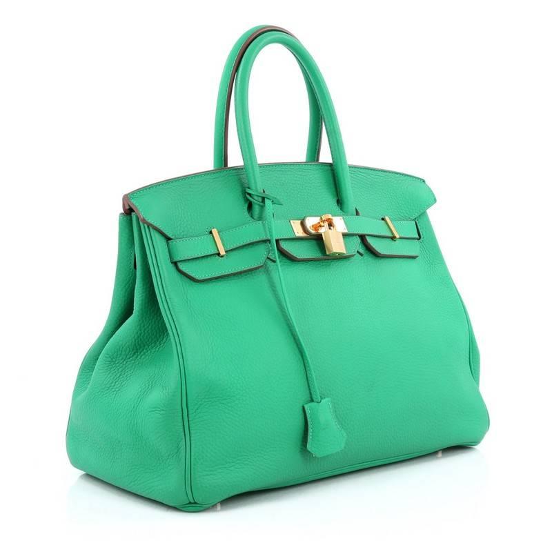 Blue Hermes Birkin Handbag Menthe Green Clemence with Gold Hardware 35