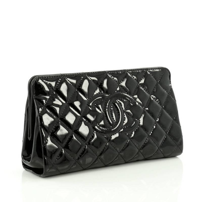 Black Chanel Timeless CC Clutch Quilted Patent Small