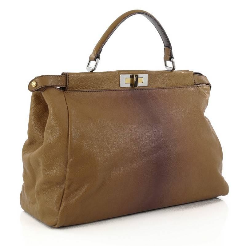 Brown Fendi Peekaboo Handbag Leather with Calf Hair Interior Large