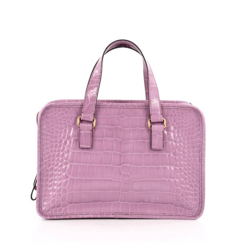 Prada St. Cocco Lucido Bauletto Handle Bag Crocodile Embossed Leather In Good Condition In NY, NY