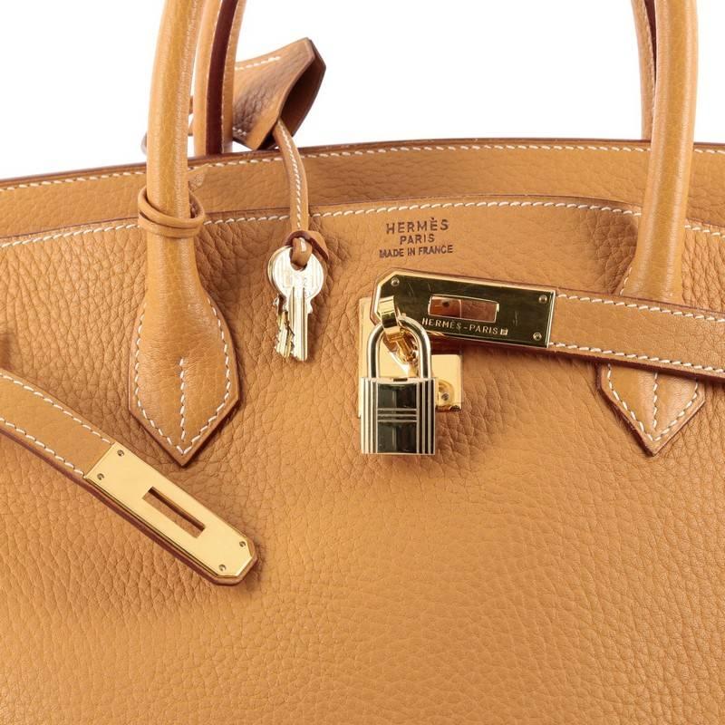 Hermes Birkin Handbag Natural Sable Brown Fjord with Gold Hardware 40  In Good Condition In NY, NY