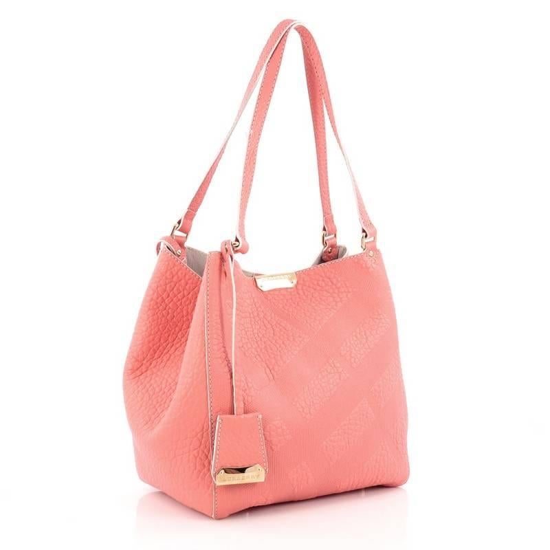 Pink Burberry Canterbury Tote Embossed Check Leather Small