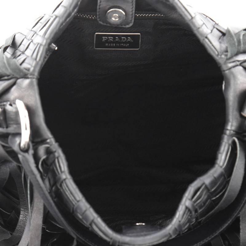 Black Prada Convertible Fringe Shoulder Bag Woven Nappa Leather Medium