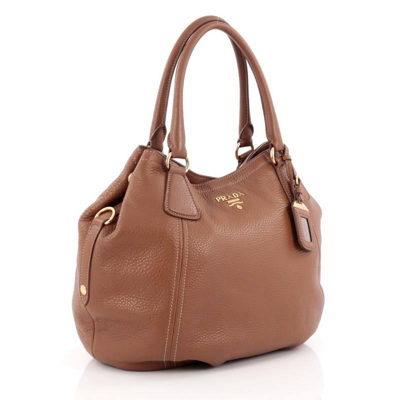 Brown Prada Convertible Tote Vitello Daino Large