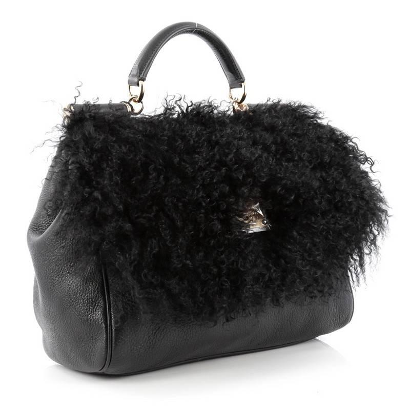 Black Dolce & Gabbana Miss Sicily Handbag Shearling Large